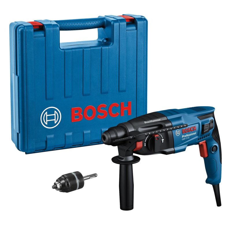 Bosch Professional Corded Rotary Hammer Drill GBH 2-21 (with SDS-plus, incl. quick-change chuck with SDS-plus adapter, auxiliary handle, cloth, depth stop, carrying case)